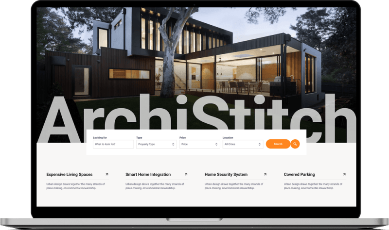 Architectural website hero section stitch, hand-coded in HTML and CSS