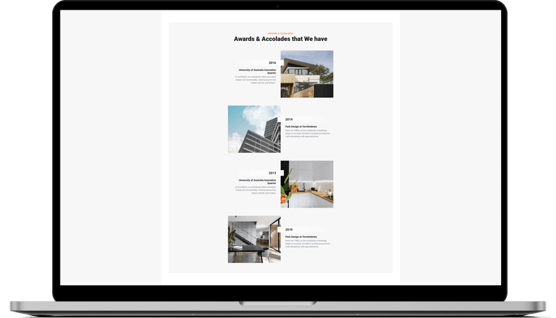 Architectural website timeline section stitch, hand-coded in HTML and CSS
