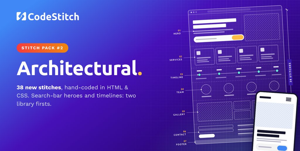 The Architectural Stitch Pack #2: 38 new hand-coded HTML and CSS stitches