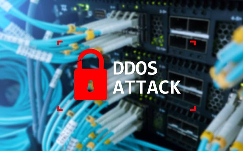 Illustration of a DDoS attack flooding a server with traffic