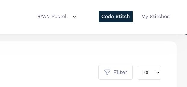 The CodeStitch and My Stitches library toggle buttons in the dashboard