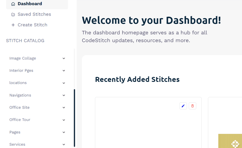 screenshot of freelancer stitch navigation