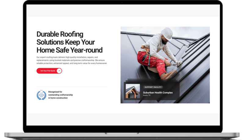 Roofing website hero section stitch, hand-coded in HTML and CSS