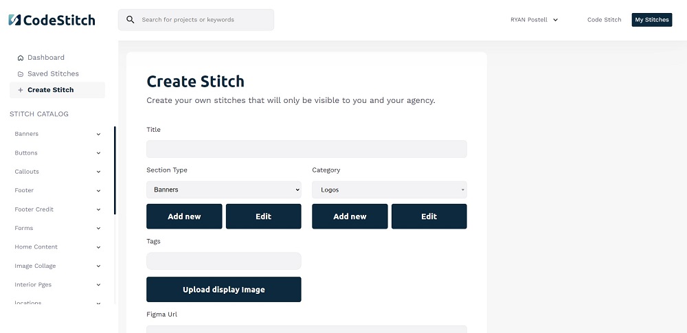 screenshot of create a stitch