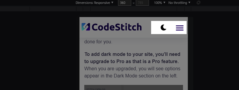 screenshot of dark mode toggle