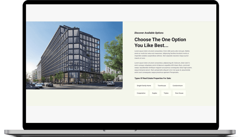 Real estate website section stitch, hand-coded in HTML and CSS